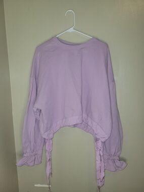 Maeve Anthropologie Pink Cropped Tie Hem Sweatshirt Womens Size L Balloon Sleeve